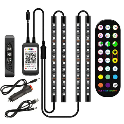 Stylish car interior mood lighting kit with remote control for customizable LED illumination