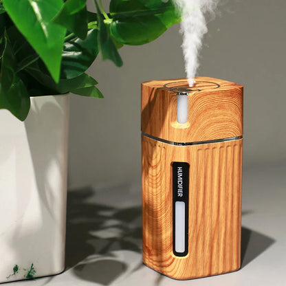 Elegant wood grain ultrasonic air humidifier with aroma diffuser, creating a soothing and relaxing atmosphere in the home