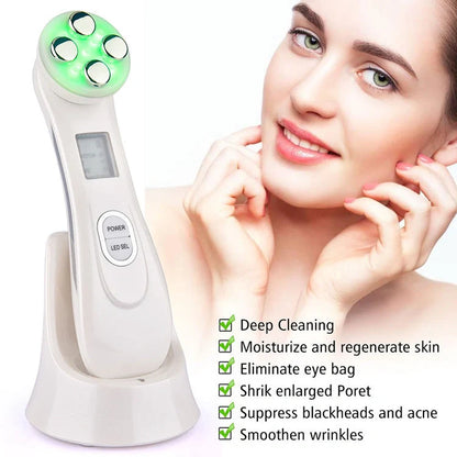 EMS radio frequency beauty instrument for skin rejuvenation in white, pink, and black