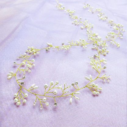 Wedding hair band with crystal pearls, 100cm length, in silver, gold, or rose gold finish