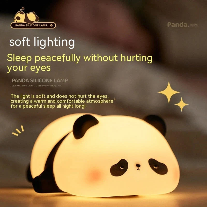 Adorable panda night light with soft, adjustable glow and rechargeable design