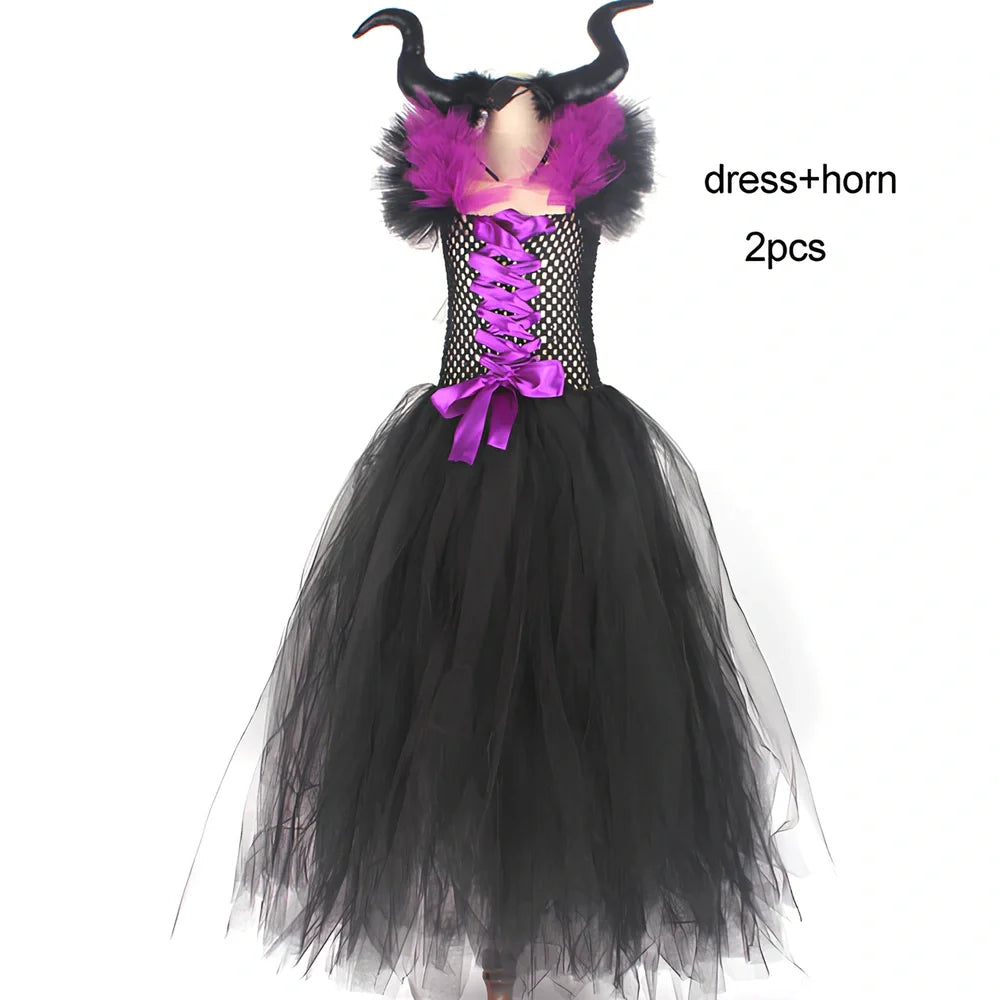 Halloween children's dress costume in sizes 2-10 with horns and wings options for ages 2-9