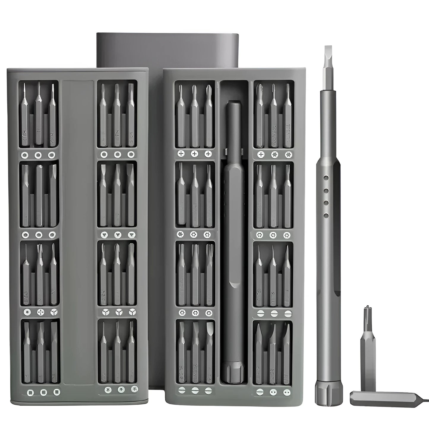 49-in-one magnetic precision screwdriver set with nickel aluminium bronze handle for phone repair.