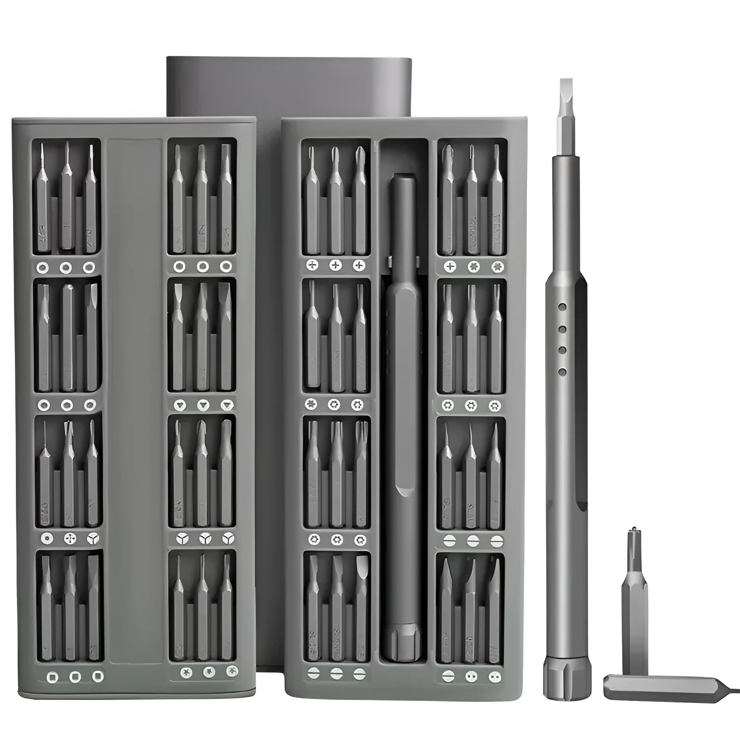 49-in-one magnetic precision screwdriver set with nickel aluminium bronze handle for phone repair.