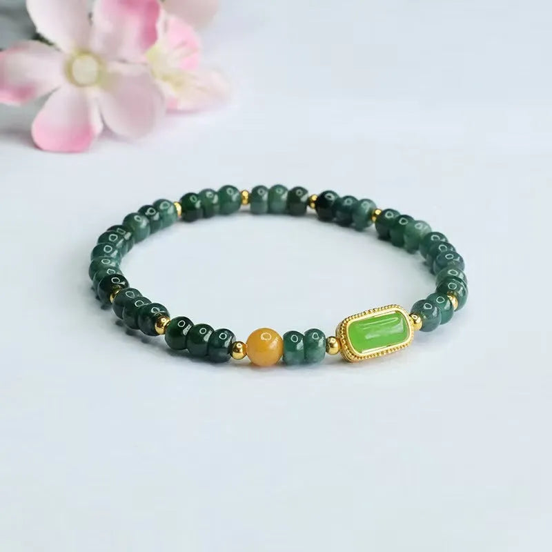Natural stone blue water jade abacus bead bracelet with electroplated topaz accents and geometric shapes