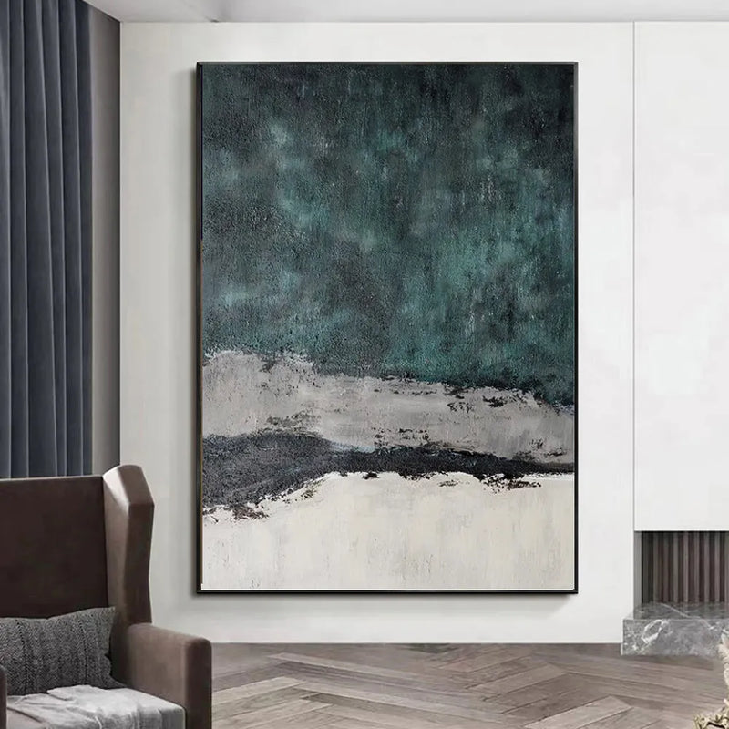 Large Abstract Handmade Oil Painting on Canvas Retro Green Texture Wabi-sabi Style Vertical One Panel Wall Art for Living Room Bedroom Dining Room Home Office No Frame