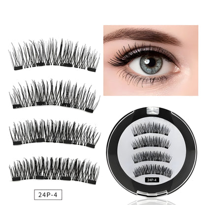 Four magnet false eyelashes in imported fibre with hand made construction and optional eyelash curler