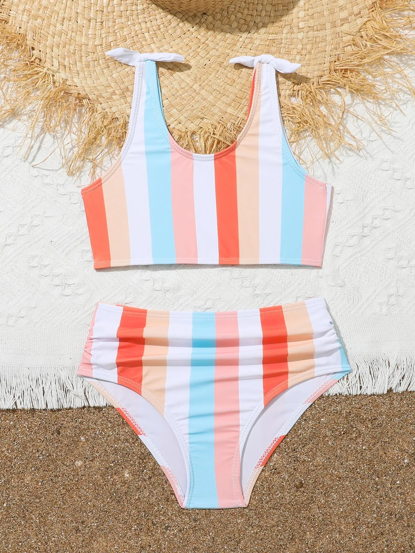 Girls plaid print two-piece swimsuit briefs with bra and panties