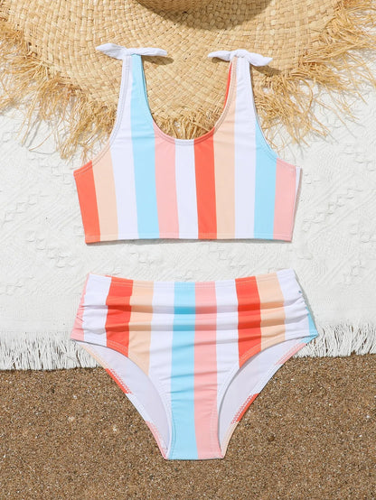 Girls plaid print two-piece swimsuit briefs with bra and panties