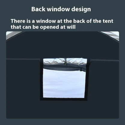 Large black outdoor roof tent for storing two bicycles, showing full assembly with brackets.