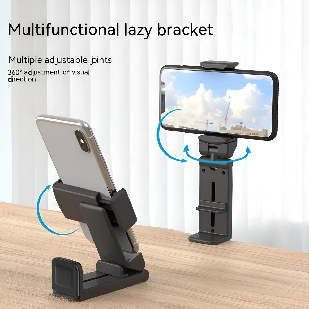 H22 Black 360-degree rotary collapsible phone holder on desktop