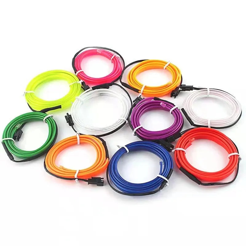 Car ambient light kit showing 6-metre LED light cable and USB driver for interior vehicle lighting.