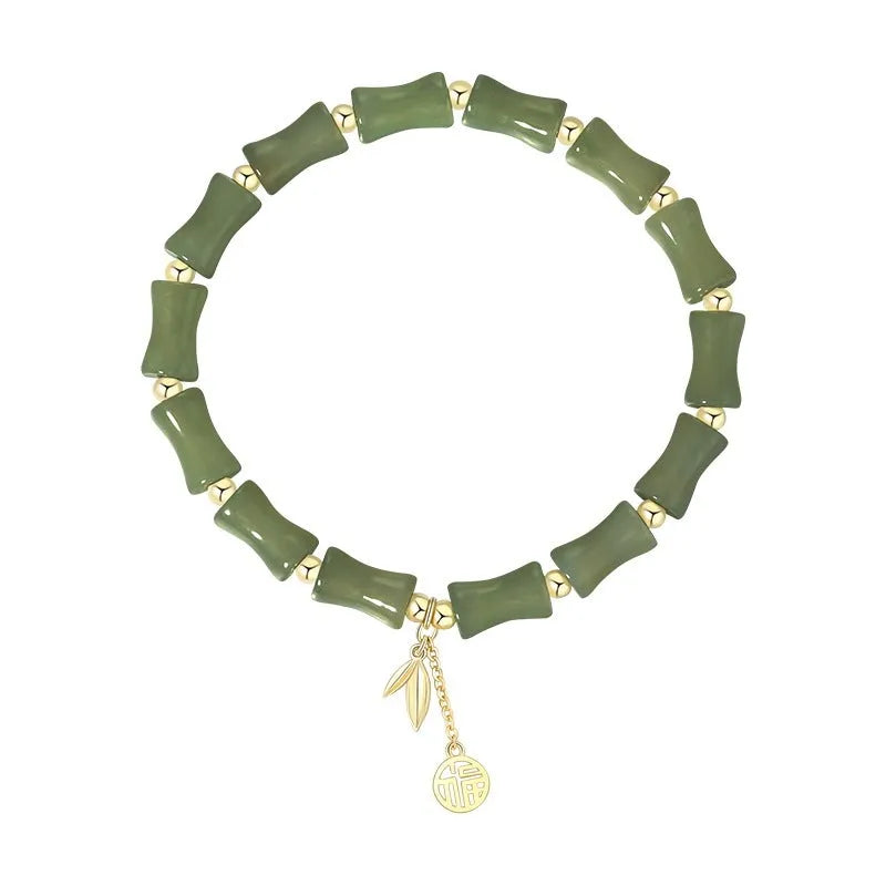 Green Chinese bamboo design hetian jade bracelet and necklace jewellery set