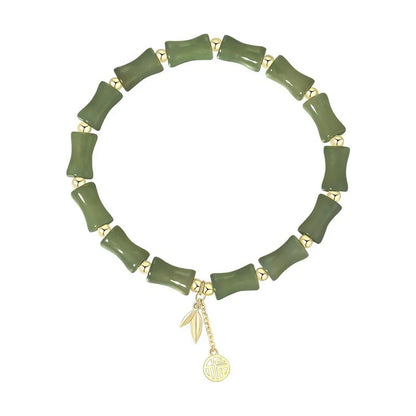 Green Chinese bamboo design hetian jade bracelet and necklace jewellery set