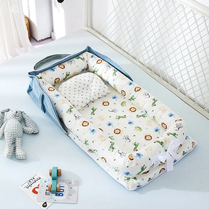 Cotton baby travel crib with removable washable cover in various cartoon designs