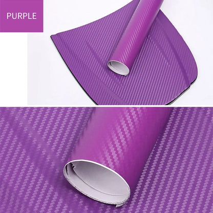 Carbon fibre car decoration sticker roll showing 3D texture in multiple colour options