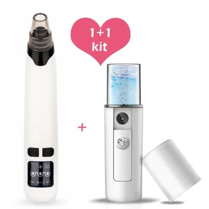 Blackhead suction instrument with oval, small round, and large round suction heads plus microcrystalline tip for facial treatment