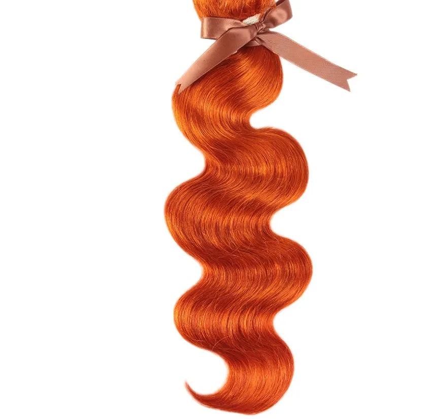Orange human hair curtain block wig, full head, natural style, available in 8 to 28 inch lengths