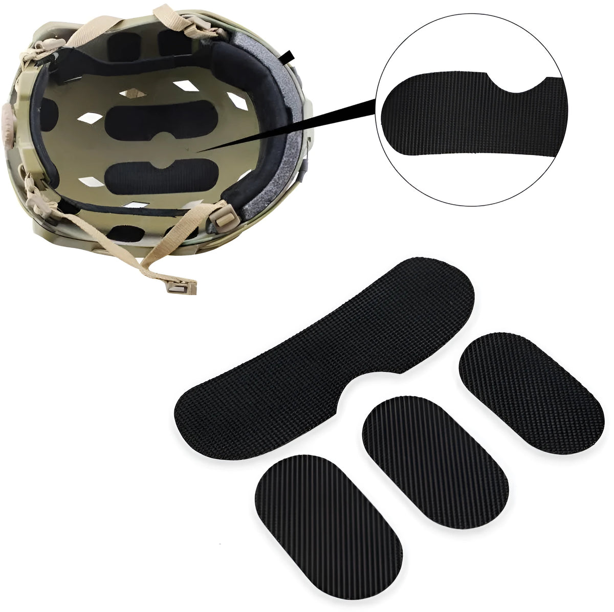 Black EPPI memory sponge helmet pad set with 5 pads and 8 Velcro strips for fast helmets