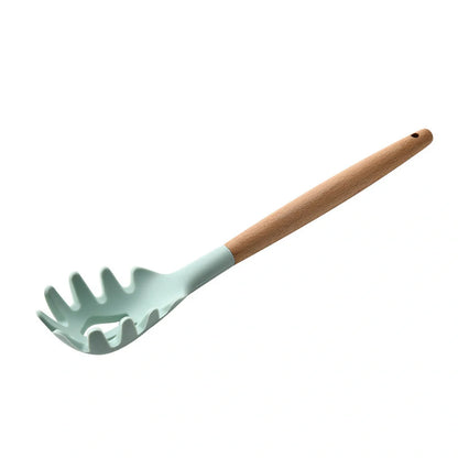 Premium silicone kitchenware set with wooden handle, ideal for cooking and baking