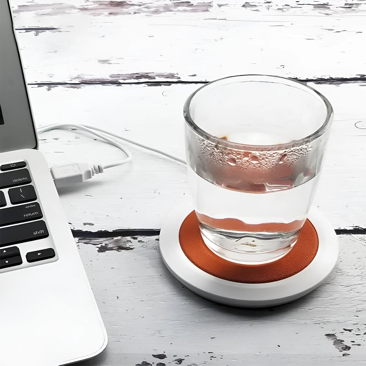 High temperature heating coaster with USB interface in black, blue, or orange PU artificial leather