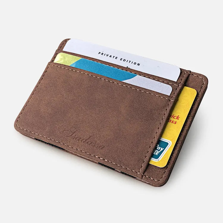 Korean style matte leather magic wallet showing horizontal square design and coin pocket