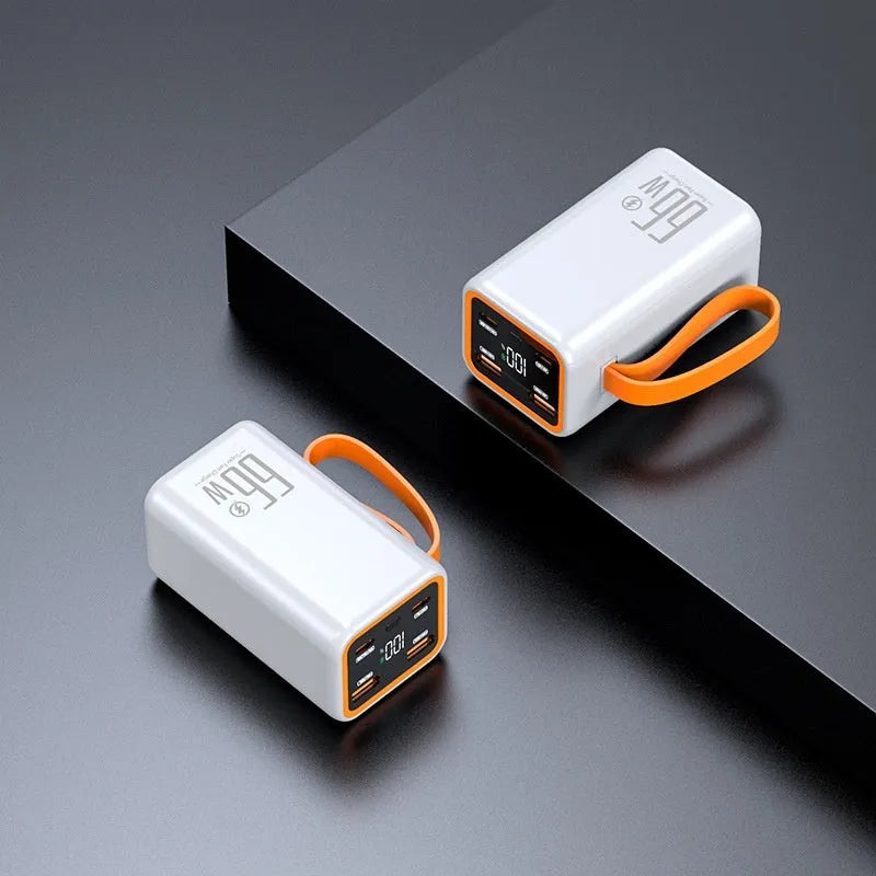 Black and white PD66W fast charge 20000mAh power bank showing creative design.