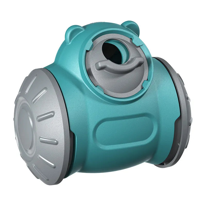 Plastic pet toy range with leaky bear dog toy, bulb tumbler cat toy, and sound teether ball in multiple colours