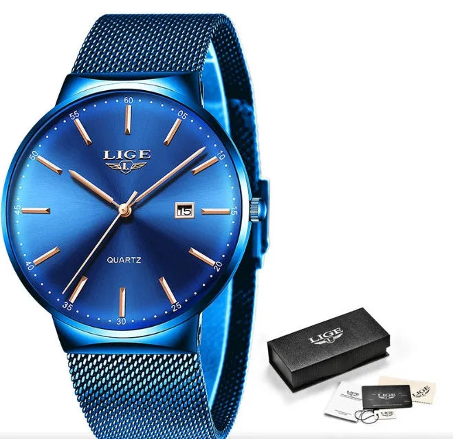 Men's stainless steel watch with 40mm dial on wrist, showing all-black colour option