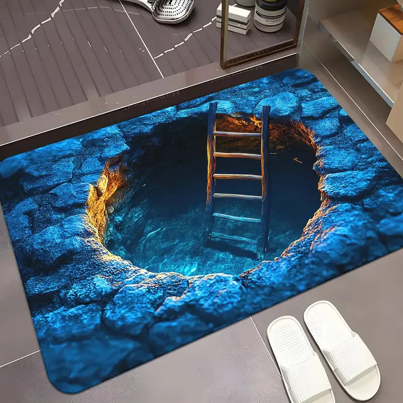 3D effect crystal velvet bathroom mat, non-slip absorbent square floor rug in geometric abstract print, 40x60cm to 80x120cm