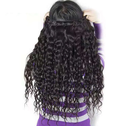 A bone straight chemical fibre wig weft on a mannequin head, showing long curtain-style hair.
