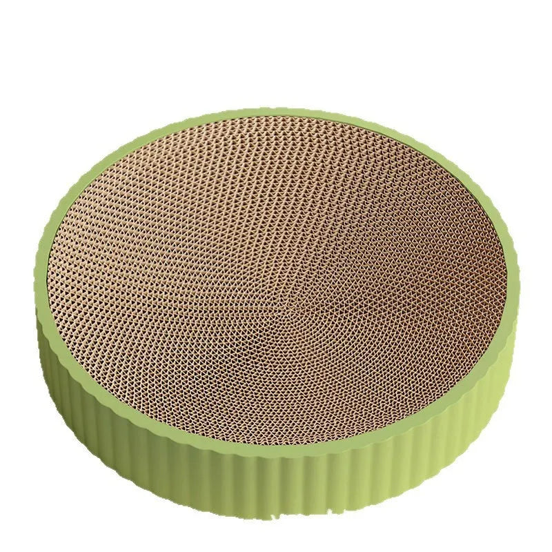 55cm round cat scratching board with replaceable corrugated paper surface in green colour