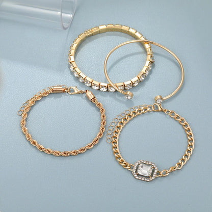 4-piece crystal bracelet set with boho-chic design, featuring sparkling rhinestones and adjustable alloy construction
