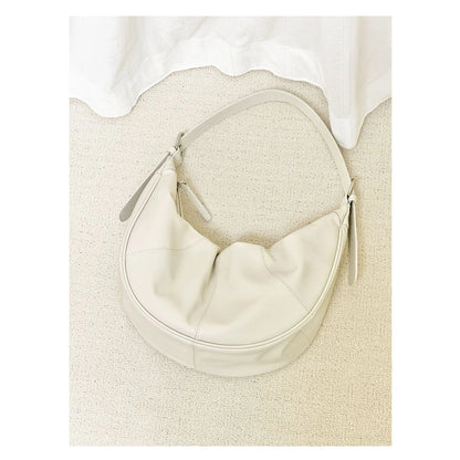 Women's genuine leather shoulder bag with dumpling shape and sandwich pocket in four colour options