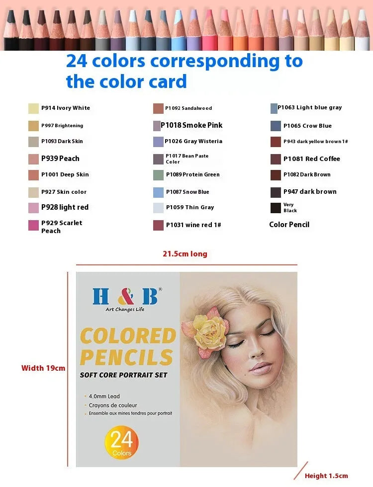 24 skin colour pencils for portrait art in a round metal tin with HB refills