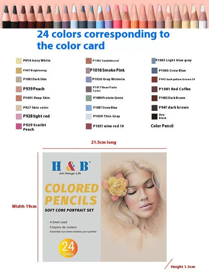 24 skin colour pencils for portrait art in a round metal tin with HB refills