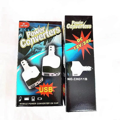 Car cigarette lighter power transformer with USB port for device charging