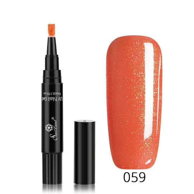 3-in-1 Gel Nail Varnish Pen with Glitter for One-Step Nail Art
