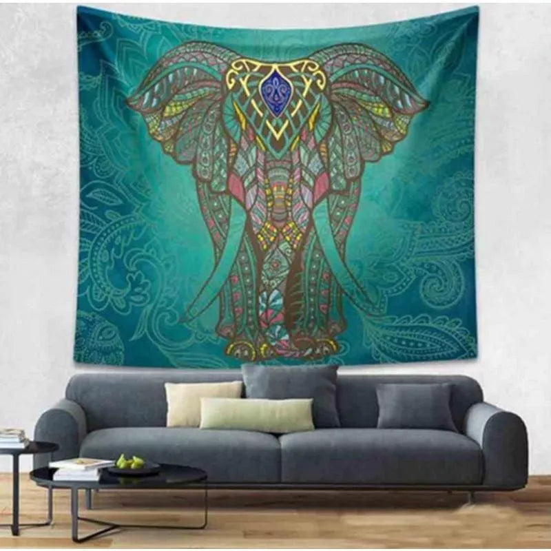 Vibrant elephant mandala tapestry with 3D digital printing for wall decor