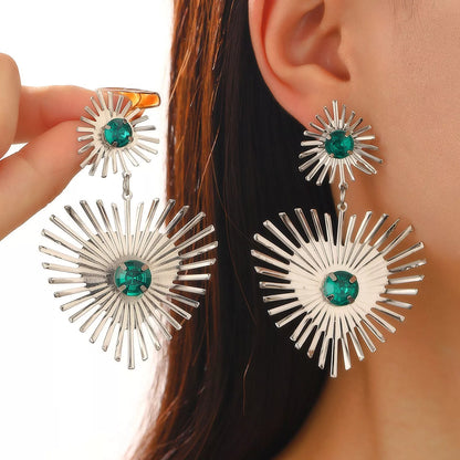 Bohemian sunflower heart-shaped earrings with rhinestone detailing, perfect for Valentine's Day