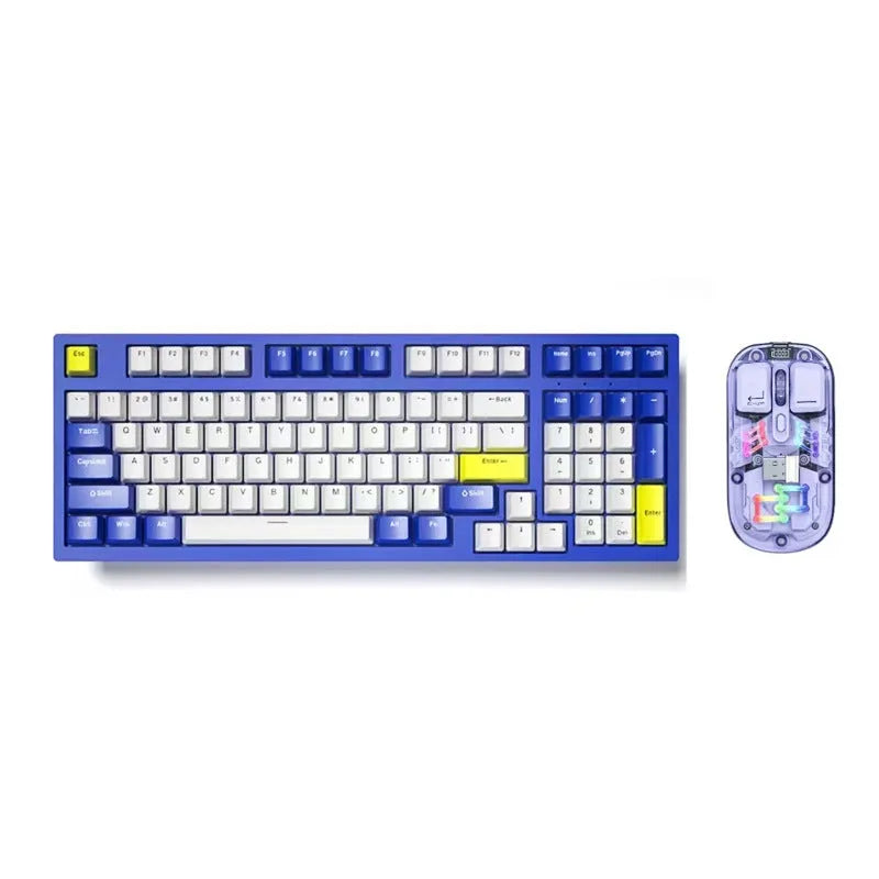 Mechanical keyboard and wireless mouse set in a chosen colour like beige gray or sky blue on a desk.
