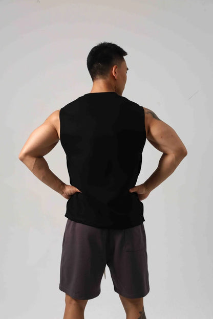 Korean style men's loose fitness vest with hidden hook design in solid colour