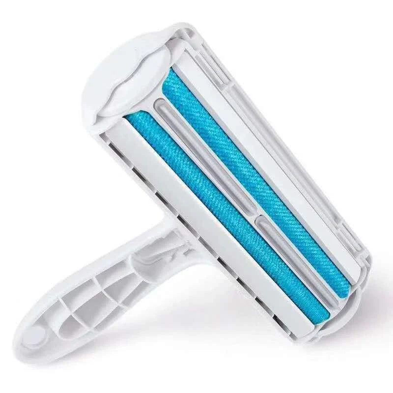 Efficient pet hair remover tool in red and blue for furniture and carpets