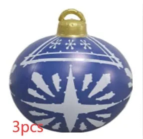 Large 60cm inflatable PVC Christmas decoration ball in bright colours for outdoor garden or tree display.