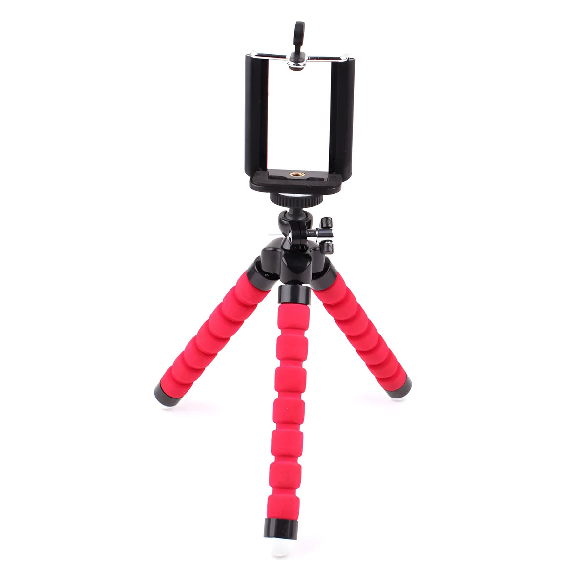 Mini flexible octopus tripod stand with sponge grip holding a smartphone.