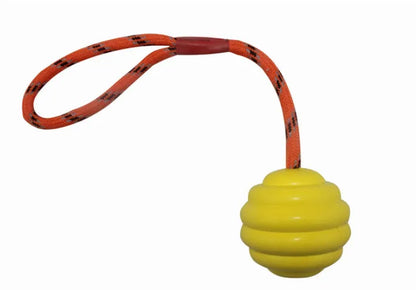 6x30cm multi-colour rubber pet toy ball with rope knot design for dogs
