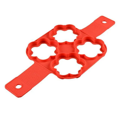 Red silicone pancake ring egg omelette maker with seven-hole non-stick cooking mould