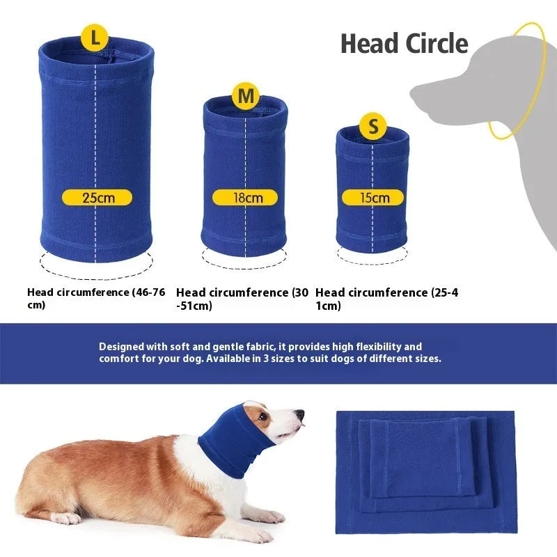 Pet dog comforter headband scarf for small, medium and large dogs in a soft polyester fabric, available in casual style with two colour options: blue and grey. This adjustable pet accessory provides a snug fit for everyday wear.