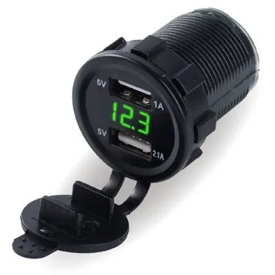 Waterproof motorcycle car charger with snap-on cigarette lighter connection for fast USB charging