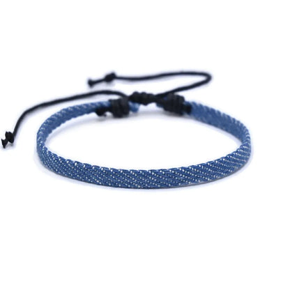 National style denim fabric bracelet carrying strap showing mixed material construction and wristband design
